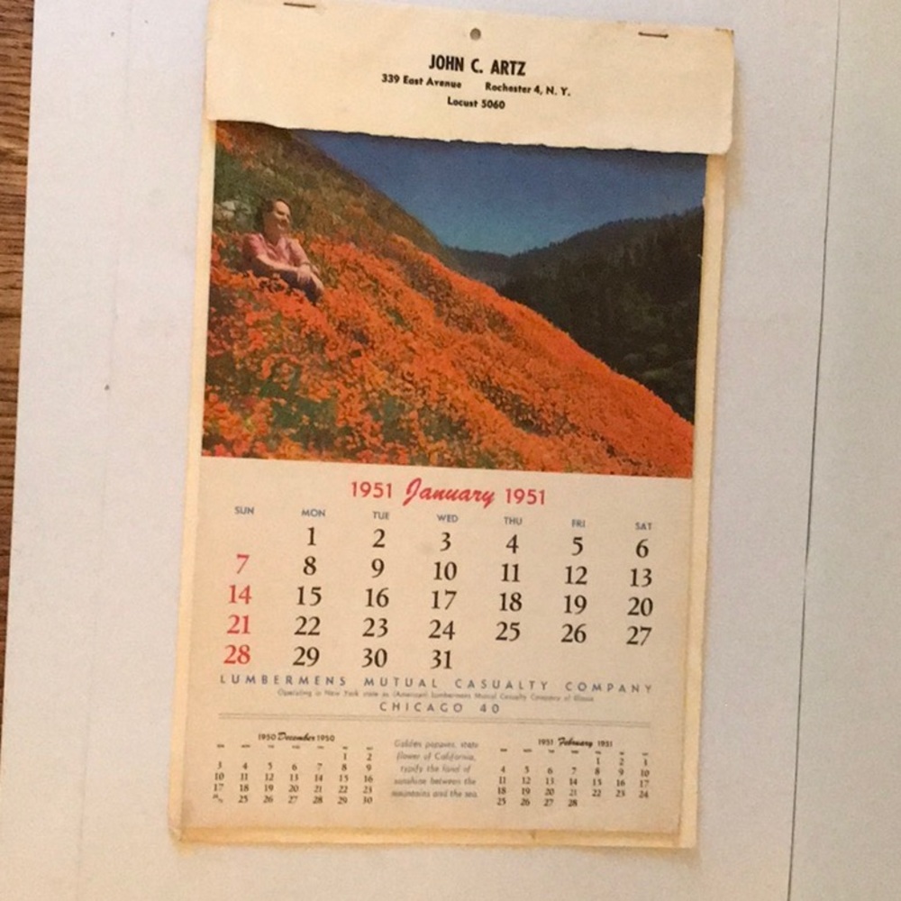 Vintage Calendar 1951 Lumbermen’s Mutual Casualty Co